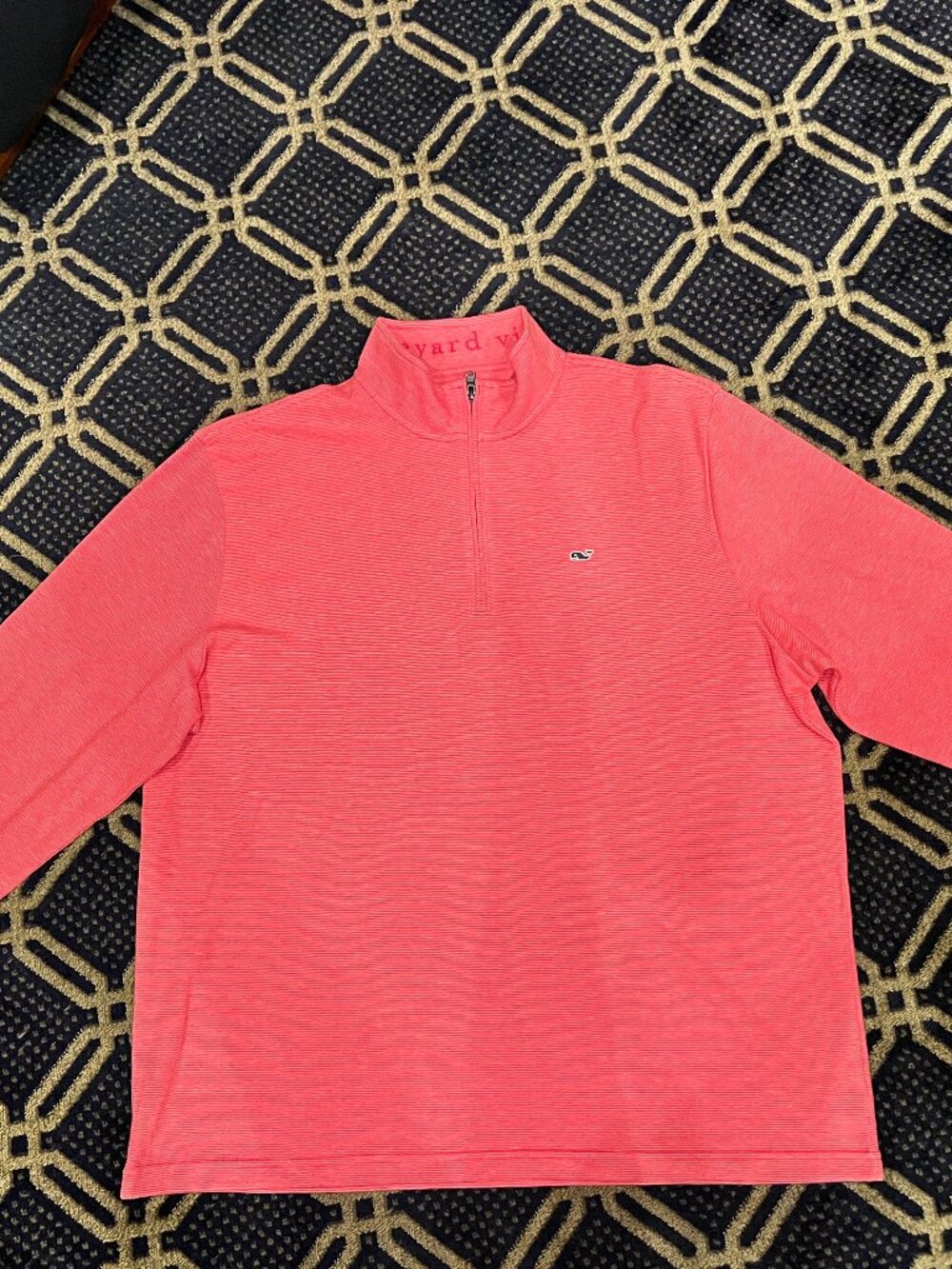 Vineyard Vines Men’s XXL Coral Red Striped Quarter Zip Pullover Cotton Blend